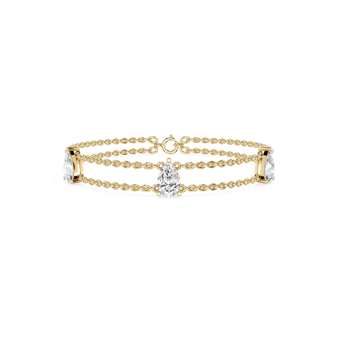 3 ctw Pear Lab Grown Diamond Three Stone Chain Bracelet - 7 Inches